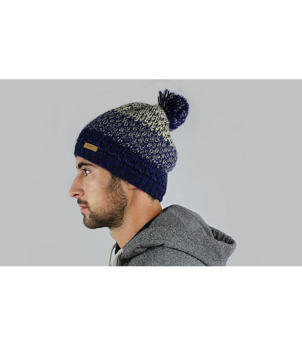 Bonnet pompon bleu homme Bonnet Lester dark blue